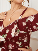 Plus Size Cold Shoulder Floral Print Ruffle Trim Dress